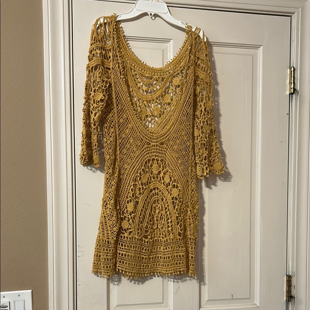 Elegant Mustard Crochet cover up